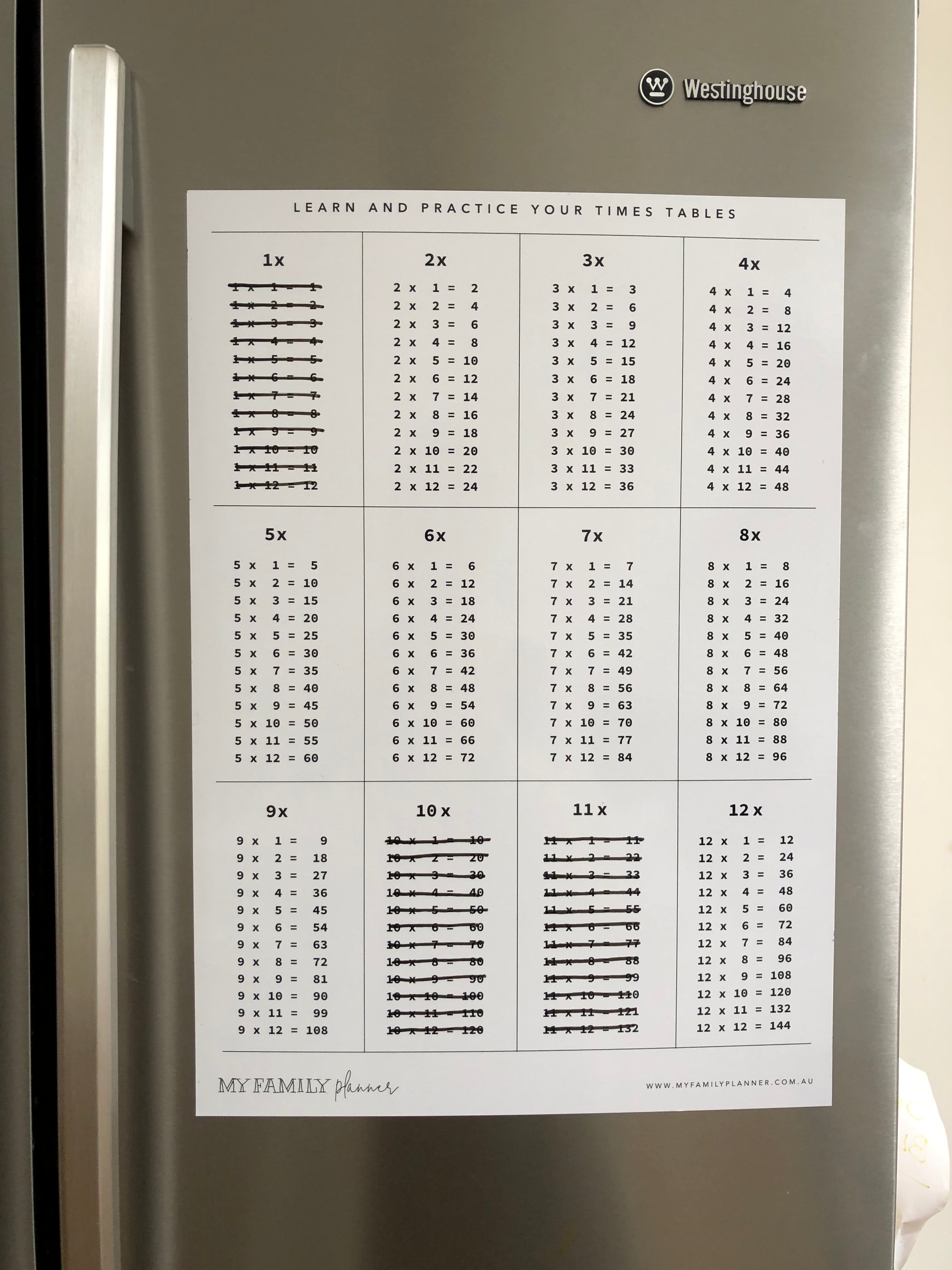 Magnetic Times Table Practice Sheet